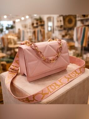 Soft Pink Quilted Chain Crossbody Bag | Statement Luxe
